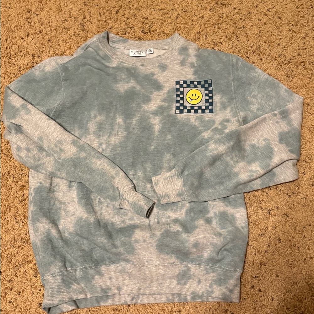Blue Tie-Dye Smile Patch Crewneck Sweatshirt